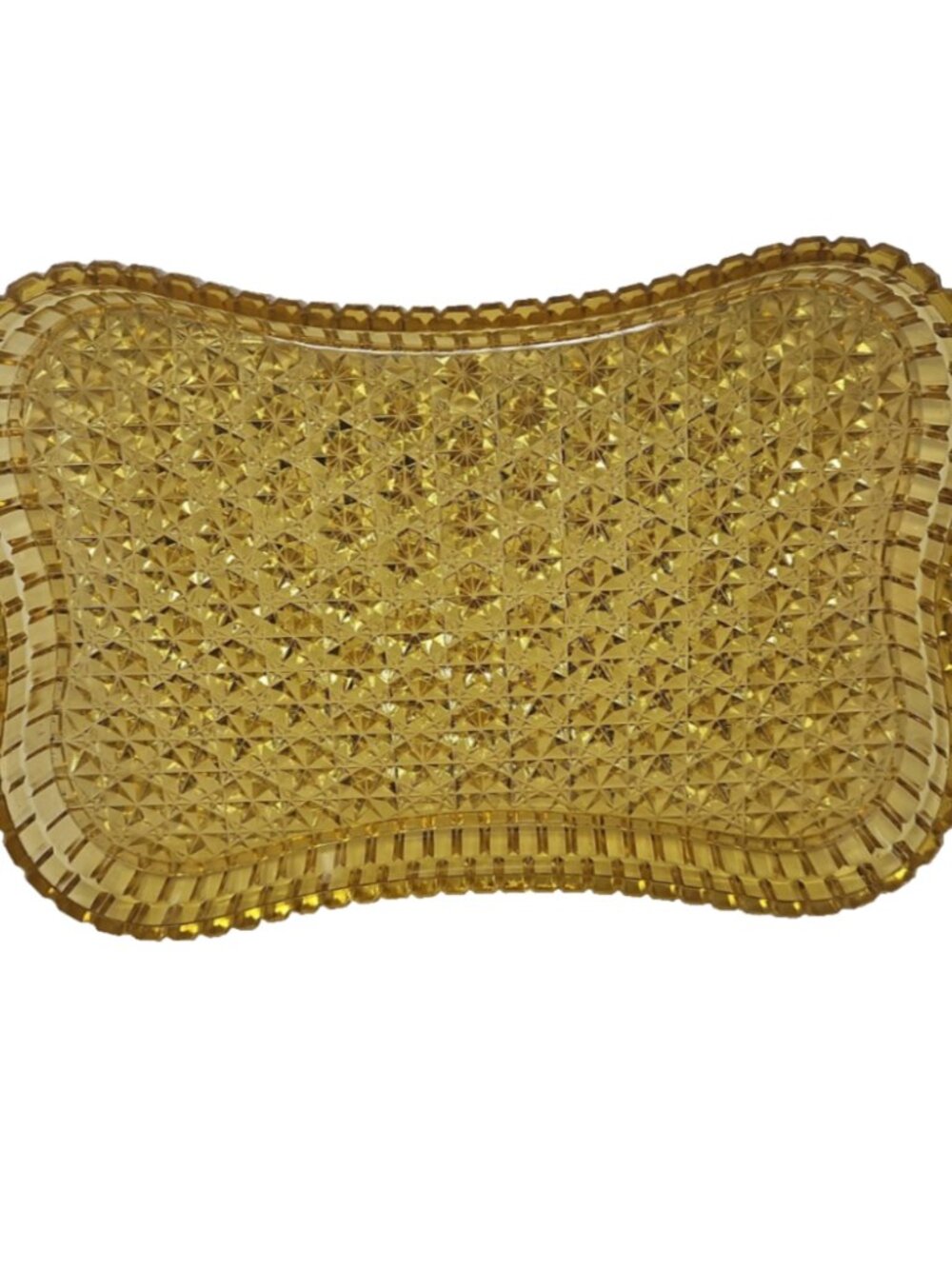 Antique 1885 Amber Topaz Yellow EAPG Tray Central Glass 775 Block Diamond 14.5"